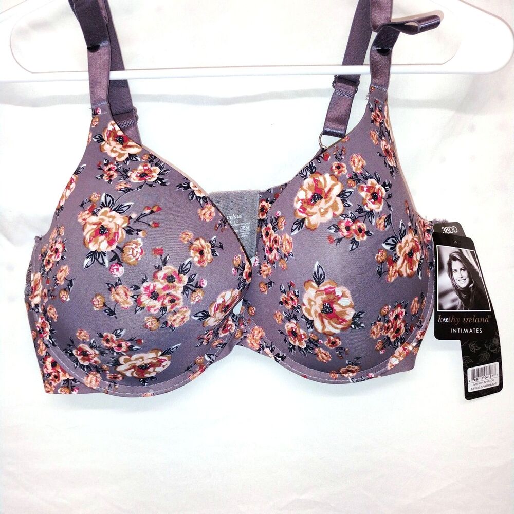 NWT Kathy Ireland Intimates 38DD Underwire T-Shirt Bra Lace Back Floral Mauve